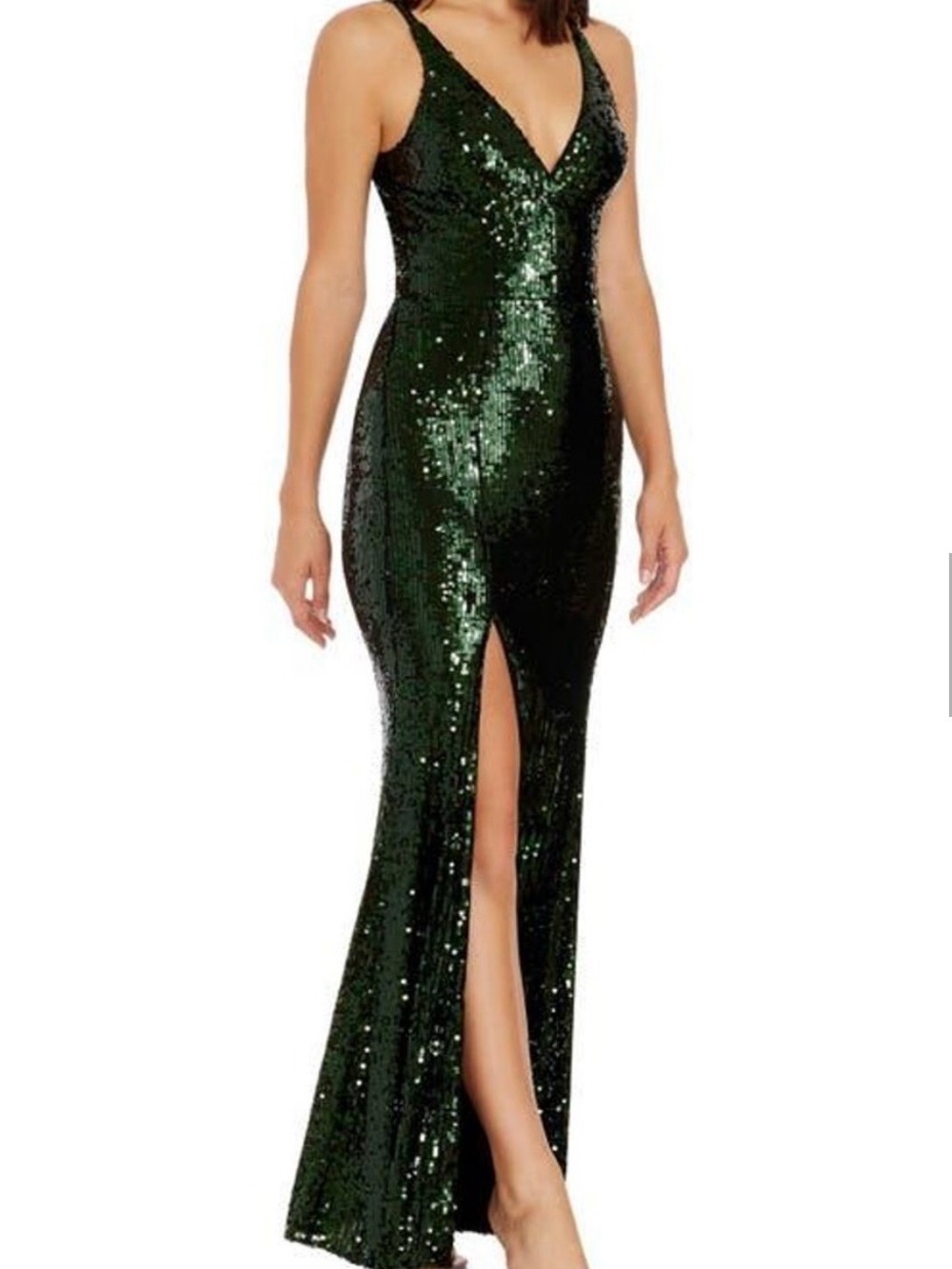 Dress the Population Elegant Emerald Sequin V-Neck Evening Dress